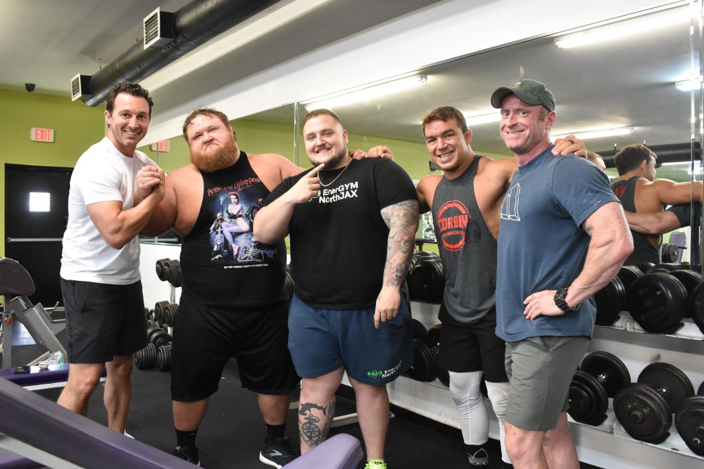 With 24h access your GYM will be a convenient stop for travelers and celebrities athletes looking to get a sweat or train for their events in your city. In this Photo Michael Benso with Otis (WWE wrestler) Brad Kite Owner of EnerGYM North-JAX, Chad Gable (WWE wrestler) and Jay Norton manager partner.