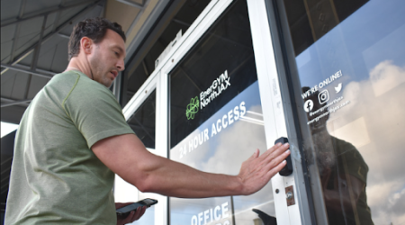 Michael Benso testing the 24-Hour Access System ​with his fingerprint at EnerGym North Jax.